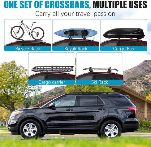 Universal 49inch / 125cm Roof Rack Cross Bars, 200lbs Lockable Aluminum Roof Rack Crossbars Storage Accessories, Roof Rack CrossBars for Bicycle, Kayak, Cargo, Cargo Carrier, Skiboard in Saudi Arabia