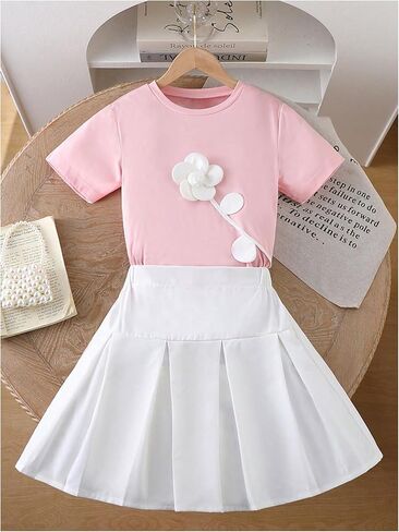SOLY HUX Girl's 2 Piece Outfits Short Sleeve Floral Top and Pleated Skirt Clothing Set Cute Summer Clothes in Saudi Arabia