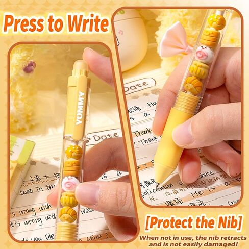 6 Pcs DIY Beads Pens 0.5mm, Retractable Gel Ink Pen, Animal Beads, Smooth Writing Black Ink, School Office Stationery Gifts for Girls, Women, Journaling in Saudi Arabia