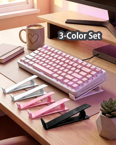 Keyboard Riser for Office Typing Comfort, Universal Keyboard Feet & Laptop Stand for Desk, Manual Keyboard Support for Mechanical and Slim Keyboards, 3-Color Set (Pink, Black, White) in Saudi Arabia