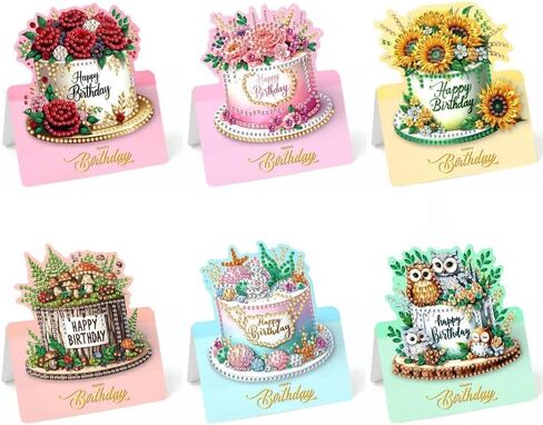 6Pcs Birthday cake picture DIY Folding Greeting Card Diamond Art Painting Creative Design Foldable Thank You Cards Blessing Greeting Card Set for Birthday Christmas Crafts Gift-Happy birthday in Kuwait