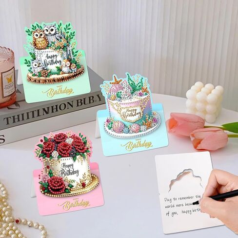 6Pcs Birthday cake picture DIY Folding Greeting Card Diamond Art Painting Creative Design Foldable Thank You Cards Blessing Greeting Card Set for Birthday Christmas Crafts Gift-Happy birthday in Kuwait