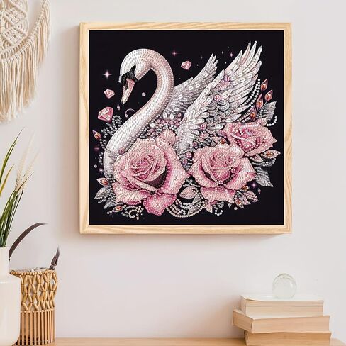 مجموعات الرسم الماسي للبالغين بجعة، شكل خاص 5D للمبتدئين، لوحة ألماس بأحجار الراين الكريستالية لتزيين الحائط المنزلي كهدية 11.8 × 11.8 بوصة in Kuwait