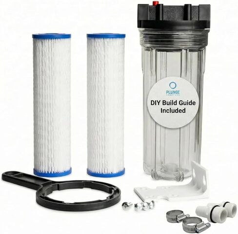 Cold Plunge Water Filter - 10" Filter Housing with 3/4 inch FPT Ports, 2x 50 Micron Filters & Build Guide - Suitable for Ice Baths and Whole Home Filtration - Incl. Mounting Kit & Housing Wrench in Saudi Arabia