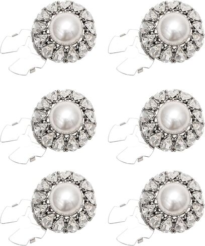 6Pcs Rhinestone Button Cover, Detachable Crystal Embellishments for Clothing Wedding Bouquet Decoration DIY Jewelry (Silver-1, Medium) in Saudi Arabia