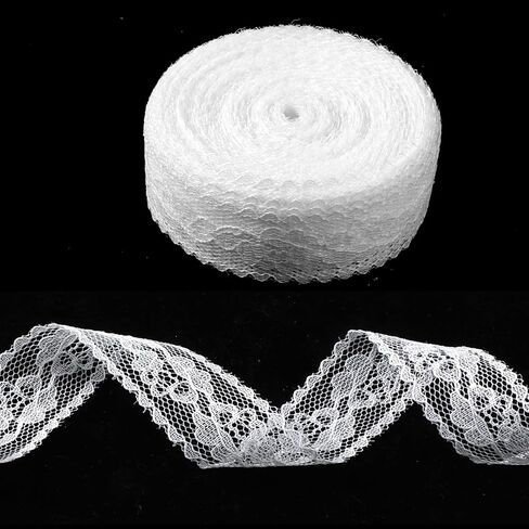 1" x 20Yard White Lace Ribbon for Gift Wrapping, Lace Trim Ribbon Sewing Crafts Floral Ribbons for Gift Wrapping Dress Decoration Wedding Christmas in Kuwait