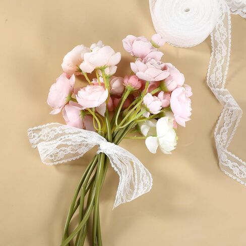 1" x 20Yard White Lace Ribbon for Gift Wrapping, Lace Trim Ribbon Sewing Crafts Floral Ribbons for Gift Wrapping Dress Decoration Wedding Christmas in Kuwait
