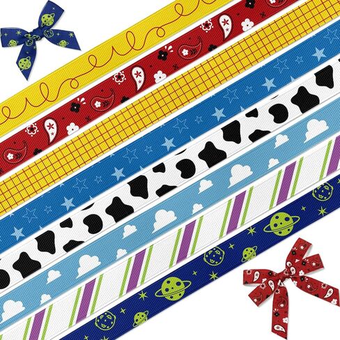 Cowboy Space Grosgrain Ribbon 3/8 Inch 24 Yards Assorted Patterns Cow Print Red Bandana Clouds Stars Fabric Ribbons for DIY Crafts in Saudi Arabia