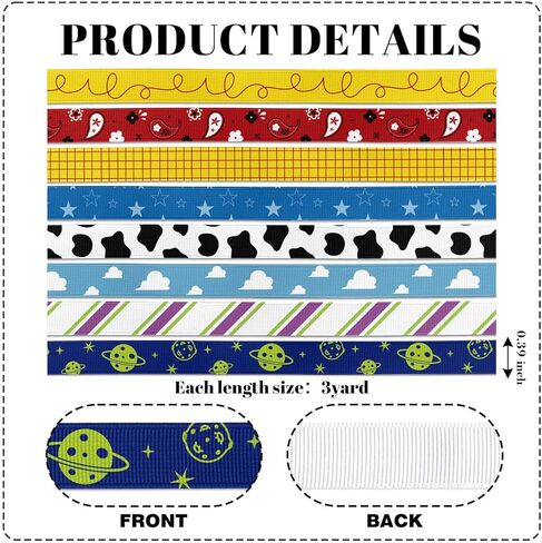 Cowboy Space Grosgrain Ribbon 3/8 Inch 24 Yards Assorted Patterns Cow Print Red Bandana Clouds Stars Fabric Ribbons for DIY Crafts in Saudi Arabia