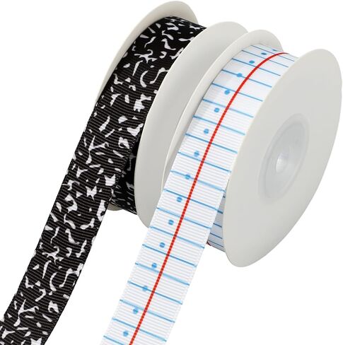 Whaline Back to School Grosgrain Ribbon 0.8 بوصة تكوين دفتر الملاحظات شريط تغليف النسيج الزخرفية لليوم الأول من المدرسة DIY الحرف إكليل القوس صنع، 2 لفات، 20 ياردة in Kuwait