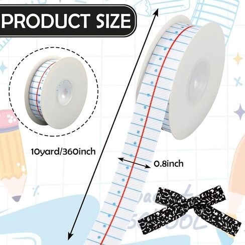 Whaline Back to School Grosgrain Ribbon 0.8 بوصة تكوين دفتر الملاحظات شريط تغليف النسيج الزخرفية لليوم الأول من المدرسة DIY الحرف إكليل القوس صنع، 2 لفات، 20 ياردة in Kuwait
