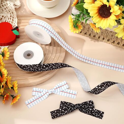Whaline Back to School Grosgrain Ribbon 0.8 بوصة تكوين دفتر الملاحظات شريط تغليف النسيج الزخرفية لليوم الأول من المدرسة DIY الحرف إكليل القوس صنع، 2 لفات، 20 ياردة in Kuwait