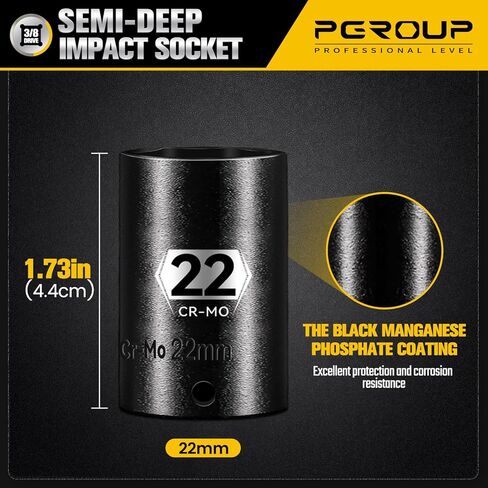 14-Piece 3/8" Drive Semi-Deep Impact socket set, Metric Size (8-22mm) 6-Point Socket Set, CR-MO Steel for Automotive & Industrial in Saudi Arabia