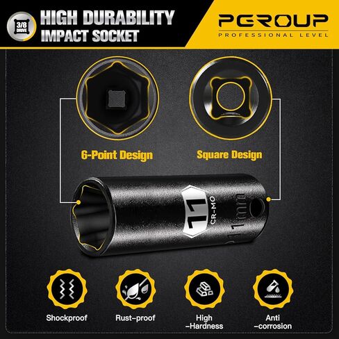 14-Piece 3/8" Drive Semi-Deep Impact socket set, Metric Size (8-22mm) 6-Point Socket Set, CR-MO Steel for Automotive & Industrial in Saudi Arabia