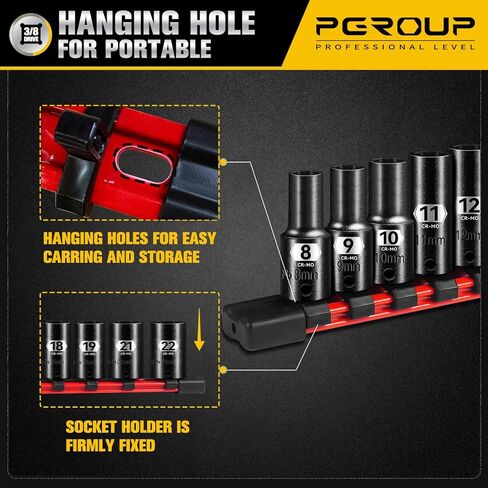 14-Piece 3/8" Drive Semi-Deep Impact socket set, Metric Size (8-22mm) 6-Point Socket Set, CR-MO Steel for Automotive & Industrial in Saudi Arabia