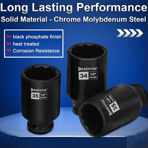 12 Point Axle Nut Socket Set 1/2'' Drive Spindle Nut Socket Set, 8pcs Deep Impact Socket Set 14mm 17mm 19mm 30mm 32mm 34mm 35mm 36mm in Saudi Arabia
