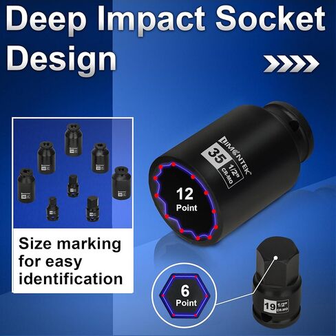 12 Point Axle Nut Socket Set 1/2'' Drive Spindle Nut Socket Set, 8pcs Deep Impact Socket Set 14mm 17mm 19mm 30mm 32mm 34mm 35mm 36mm in Saudi Arabia