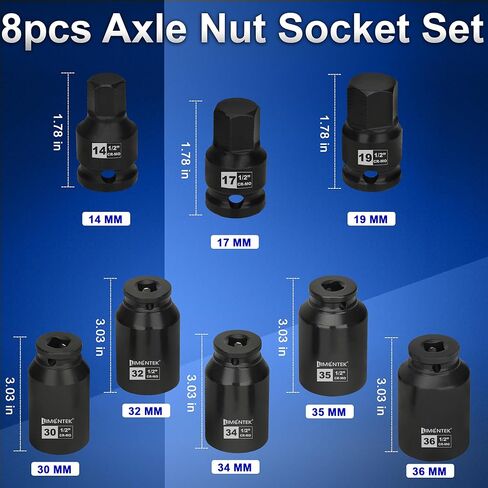 12 Point Axle Nut Socket Set 1/2'' Drive Spindle Nut Socket Set, 8pcs Deep Impact Socket Set 14mm 17mm 19mm 30mm 32mm 34mm 35mm 36mm in Saudi Arabia