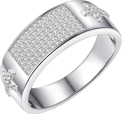 Mens Lab-Created Moissanite Wedding Band 6-Row Pave Cross Engagement Ring 925 Sterling Silver Size 7-14 in Saudi Arabia