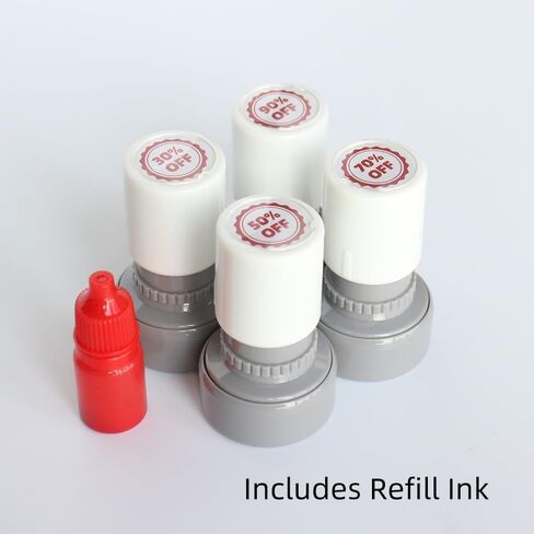 4Pcs Red Discount Pre-Inked Stamp Set, 30% 50% 70% 90% Discount Sale Symbols, Circular Business Office Stamp for Pricing, Retail Store Promotion & Marketing, 0.9'' Round Impression Size in Saudi Arabia