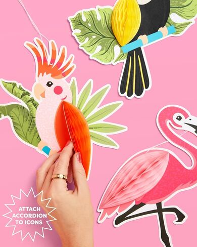 xo، Fetti Tropical Accordions - مجموعة ديكورات معلقة مكونة من 8 قطع | حفلة استوائية، لوا، فلامينجو، الطوقان، إكليل الكركديه، عيد ميلاد الصيف، بناتي in Kuwait