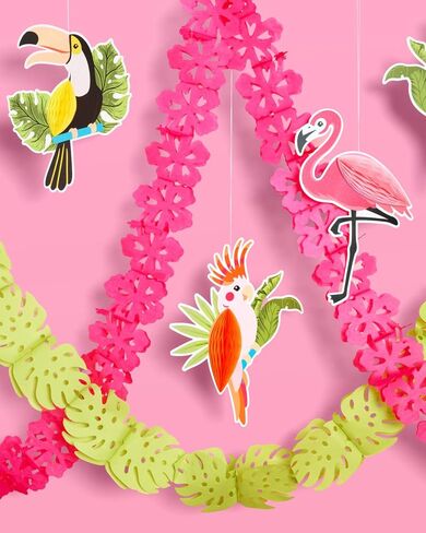 xo، Fetti Tropical Accordions - مجموعة ديكورات معلقة مكونة من 8 قطع | حفلة استوائية، لوا، فلامينجو، الطوقان، إكليل الكركديه، عيد ميلاد الصيف، بناتي in Kuwait