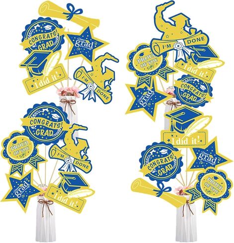 Graduation Party Decorations Navy Blue Yellow 2026/Graduation Table Decorations Blue Yellow White Table Centerpieces-24Pcs Blue White Graduation Sticks Table Toppers for Graduation Decor in Saudi Arabia