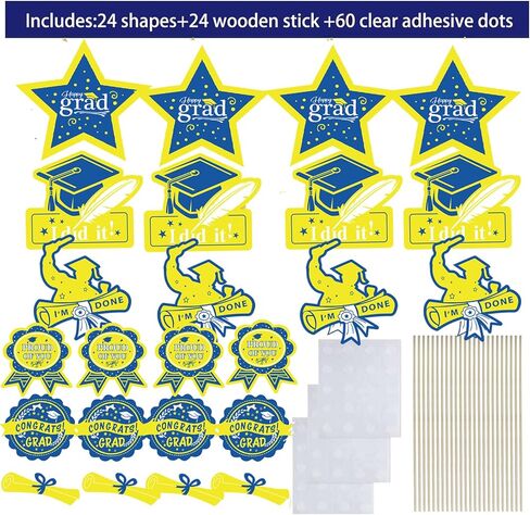 Graduation Party Decorations Navy Blue Yellow 2026/Graduation Table Decorations Blue Yellow White Table Centerpieces-24Pcs Blue White Graduation Sticks Table Toppers for Graduation Decor in Saudi Arabia