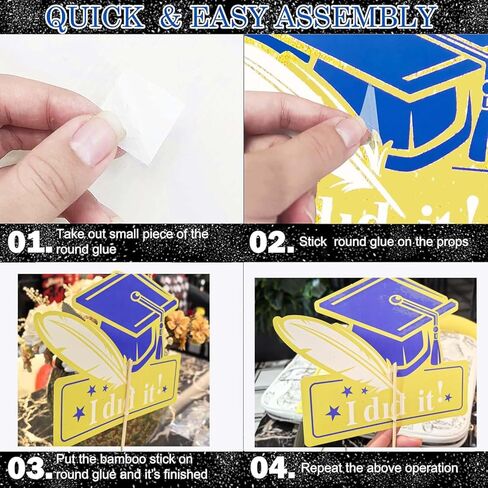 Graduation Party Decorations Navy Blue Yellow 2026/Graduation Table Decorations Blue Yellow White Table Centerpieces-24Pcs Blue White Graduation Sticks Table Toppers for Graduation Decor in Saudi Arabia