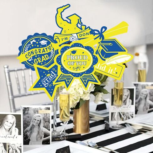 Graduation Party Decorations Navy Blue Yellow 2026/Graduation Table Decorations Blue Yellow White Table Centerpieces-24Pcs Blue White Graduation Sticks Table Toppers for Graduation Decor in Saudi Arabia