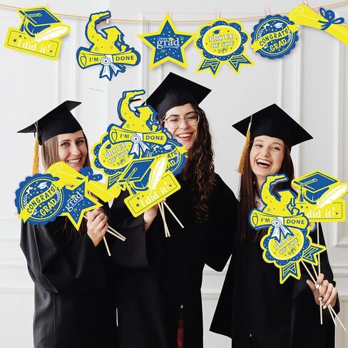 Graduation Party Decorations Navy Blue Yellow 2026/Graduation Table Decorations Blue Yellow White Table Centerpieces-24Pcs Blue White Graduation Sticks Table Toppers for Graduation Decor in Saudi Arabia