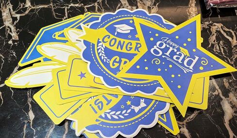 Graduation Party Decorations Navy Blue Yellow 2026/Graduation Table Decorations Blue Yellow White Table Centerpieces-24Pcs Blue White Graduation Sticks Table Toppers for Graduation Decor in Saudi Arabia