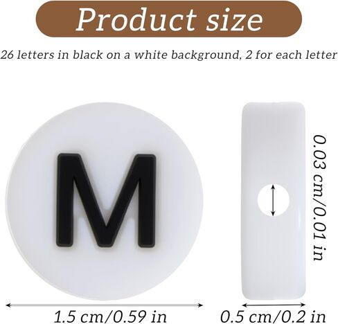 52PCS Letters Beads for Keychains,15mm Round Letter Beads, A-Z Silicon Bead, for Bracelets, Keychains, Necklaces and Lanyards (Black Letter on White Background) in Kuwait