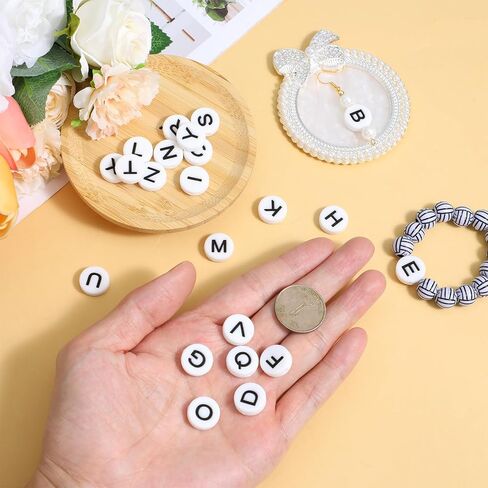 52PCS Letters Beads for Keychains,15mm Round Letter Beads, A-Z Silicon Bead, for Bracelets, Keychains, Necklaces and Lanyards (Black Letter on White Background) in Kuwait