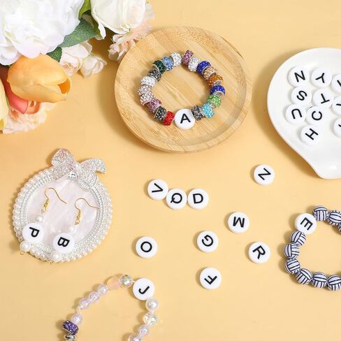52PCS Letters Beads for Keychains,15mm Round Letter Beads, A-Z Silicon Bead, for Bracelets, Keychains, Necklaces and Lanyards (Black Letter on White Background) in Kuwait