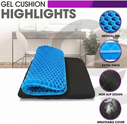 Gel Seat Cushion – Ergonomic Comfort for Office, Car, Travel & Pregnancy | Back Pain, Coccyx, Supports Spine, Breathable & Cooling for Summer | Designed for Chairs & Long Sitting in Saudi Arabia