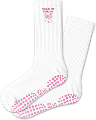 Cute Pilates Grippy Socks, Pink Pilate Gifts for Women, Crew Grip Socks for Studio Pilate. in Saudi Arabia