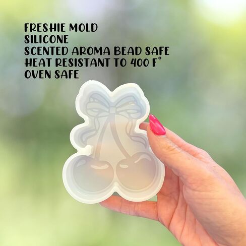 الكرز مع القوس سيليكون قالب Freshie 3.5x4 "سيارة شمعة الكرز الرجعية 90's الصيف العصرية المعطرة رائحة الخرز لوازم بالجملة لتقوم بها بنفسك in Kuwait