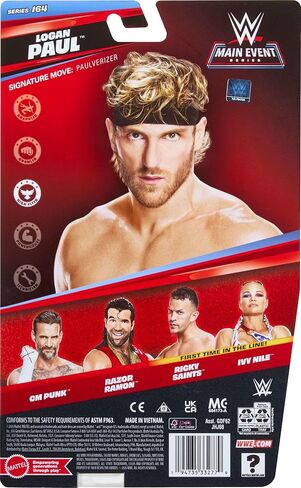 شخصية Mattel WWE Logan Paul Action، سلسلة الحدث الرئيسي #164، نجم سوبر قابل للتجميع مقاس 6 بوصات مع 14 نقطة مفصلية ومظهر يشبه الحياة in Kuwait