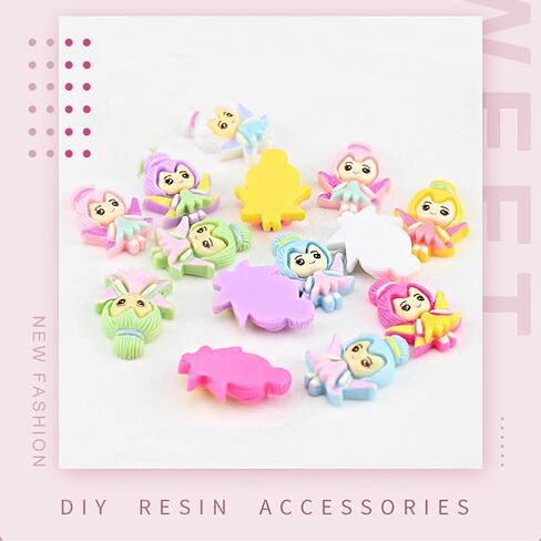 GUZUHUKU 60pcs Angel Flatback Charms, Flower Fairy Slime Charms Cartoons Mixing Colors Charms Cute for DIY Crafts Making, Decorations, Scrapbooking, Embellishments, Hair Clip Jewelry Making Accessory in Saudi Arabia