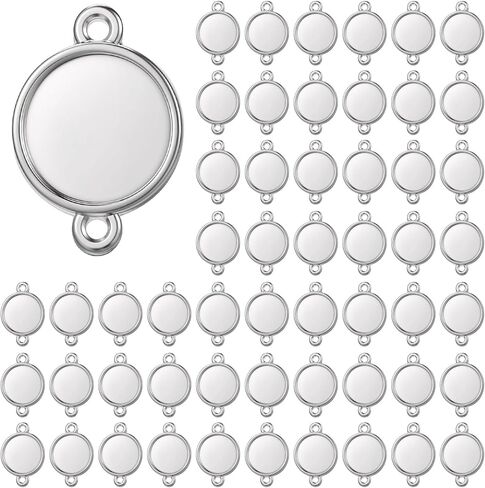 50 Pcs Cabochon Connectors Settings, Round Blank Flat Bezel Links Pendant Trays with Double Loops for DIY Earrings Bracelet Necklace Jewelry Making (12 mm) in Saudi Arabia