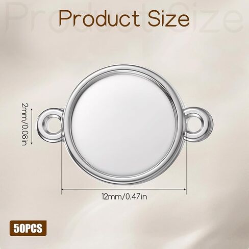 50 Pcs Cabochon Connectors Settings, Round Blank Flat Bezel Links Pendant Trays with Double Loops for DIY Earrings Bracelet Necklace Jewelry Making (12 mm) in Saudi Arabia