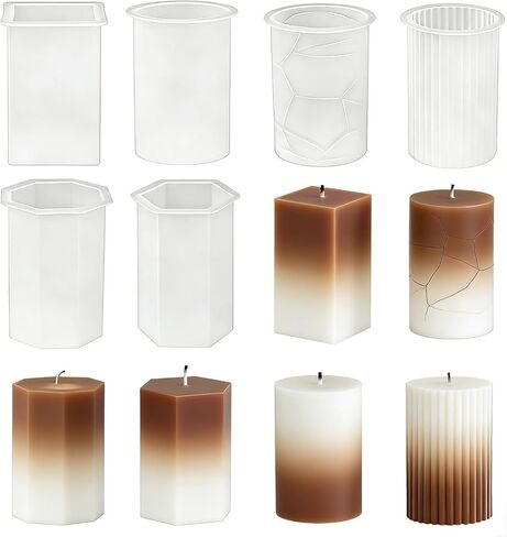 6Pcs Silicone Candle Molds Set Cylinder & Hexagon & Square Pillar Candle Molds with Different Textures for DIY Soy Wax Candles Resin Soap Plaster Home Decor 2.83in in Saudi Arabia