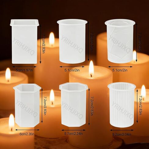 6Pcs Silicone Candle Molds Set Cylinder & Hexagon & Square Pillar Candle Molds with Different Textures for DIY Soy Wax Candles Resin Soap Plaster Home Decor 2.83in in Saudi Arabia