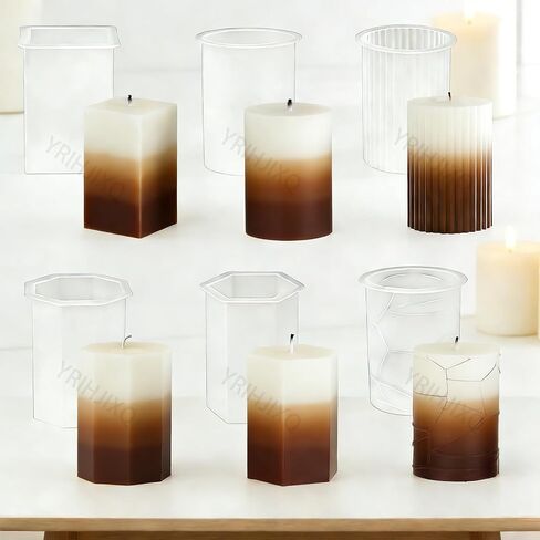 6Pcs Silicone Candle Molds Set Cylinder & Hexagon & Square Pillar Candle Molds with Different Textures for DIY Soy Wax Candles Resin Soap Plaster Home Decor 2.83in in Saudi Arabia