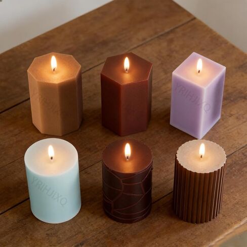 6Pcs Silicone Candle Molds Set Cylinder & Hexagon & Square Pillar Candle Molds with Different Textures for DIY Soy Wax Candles Resin Soap Plaster Home Decor 2.83in in Saudi Arabia