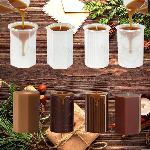 6Pcs Silicone Candle Molds Set Cylinder & Hexagon & Square Pillar Candle Molds with Different Textures for DIY Soy Wax Candles Resin Soap Plaster Home Decor 2.83in in Saudi Arabia