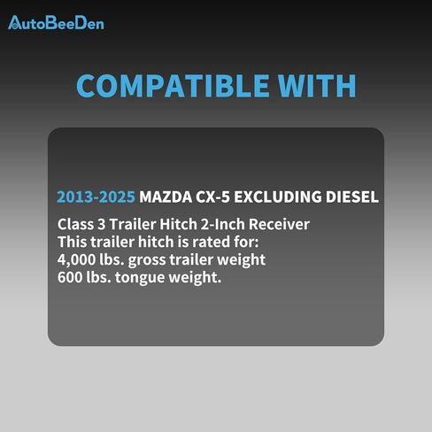 Class 3 Trailer Hitch, 2-Inch Receiver, Compatible with Mazda CX-5 Excluding Diesel 2013-2025, Bright Black Color Tow Hitch in Saudi Arabia