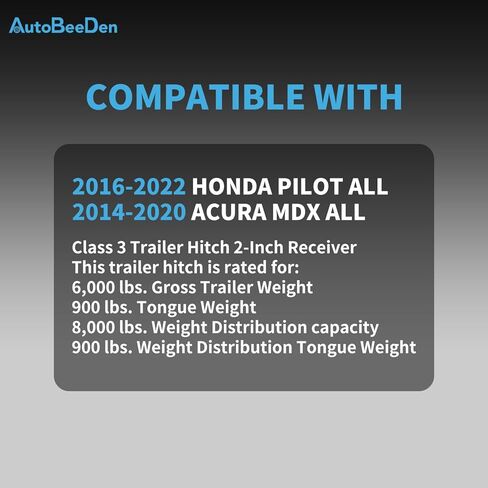 Class 3 Trailer Hitch, 2-Inch Receiver, Compatible with Honda Pilot 2016-2022, Acura MDX 2014-2020 in Saudi Arabia