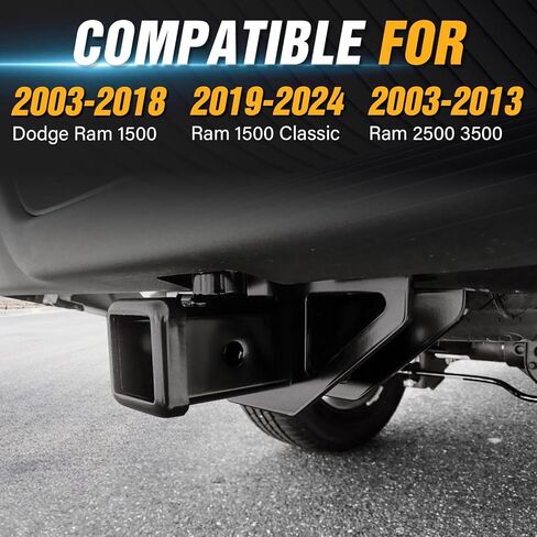 for Ram Tow Hitch Receiver, Class 3 III Rear Bumper Towing Hook with Cover Compatible with 2003-2018 Dodge Ram 1500 & 19-24 Ram 1500 Classic & 03-13 Ram 2500 3500, 2 Inch Hitch Trailer Kit in Kuwait